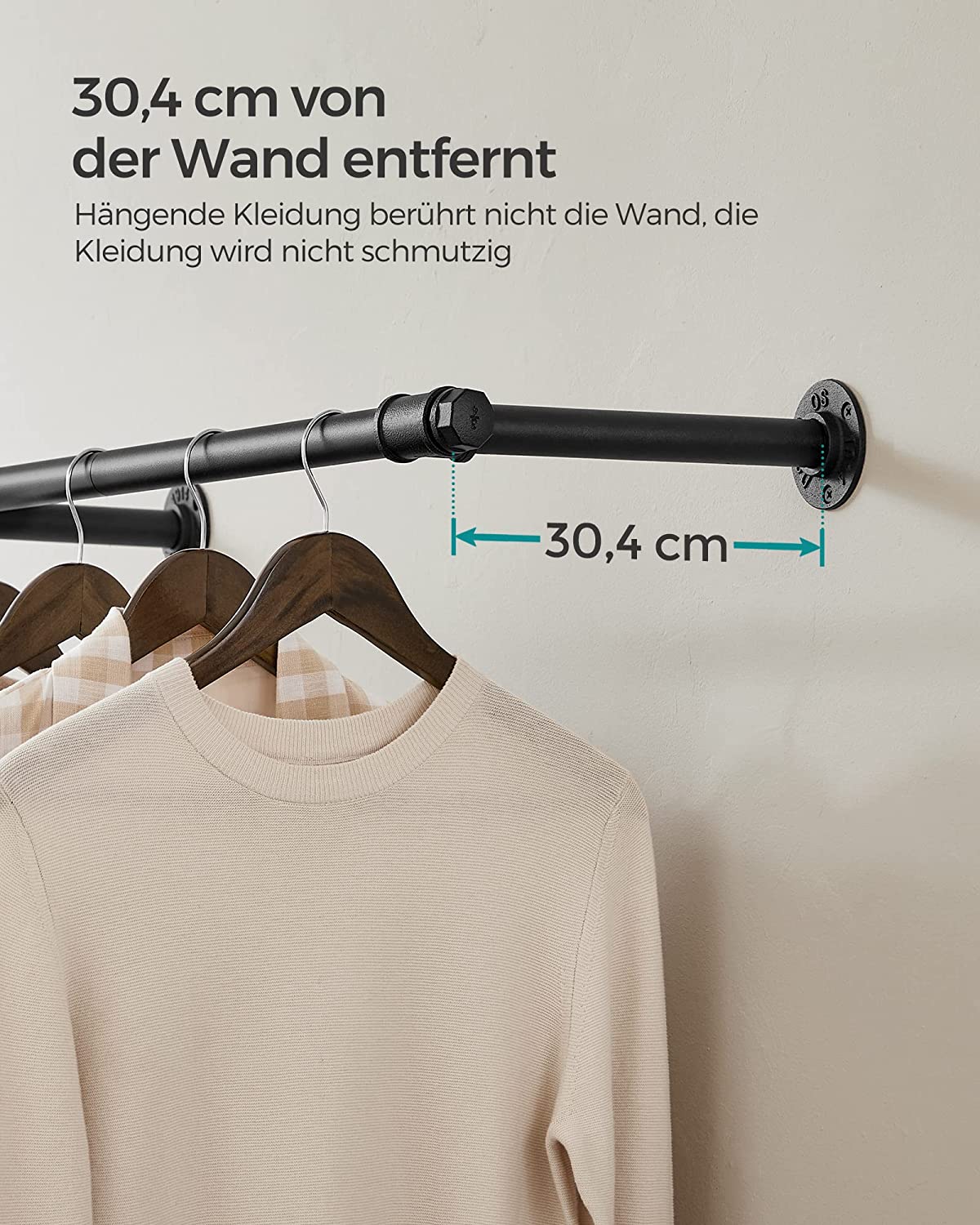 Kledingstang – wandgarderobe – staal – zwart