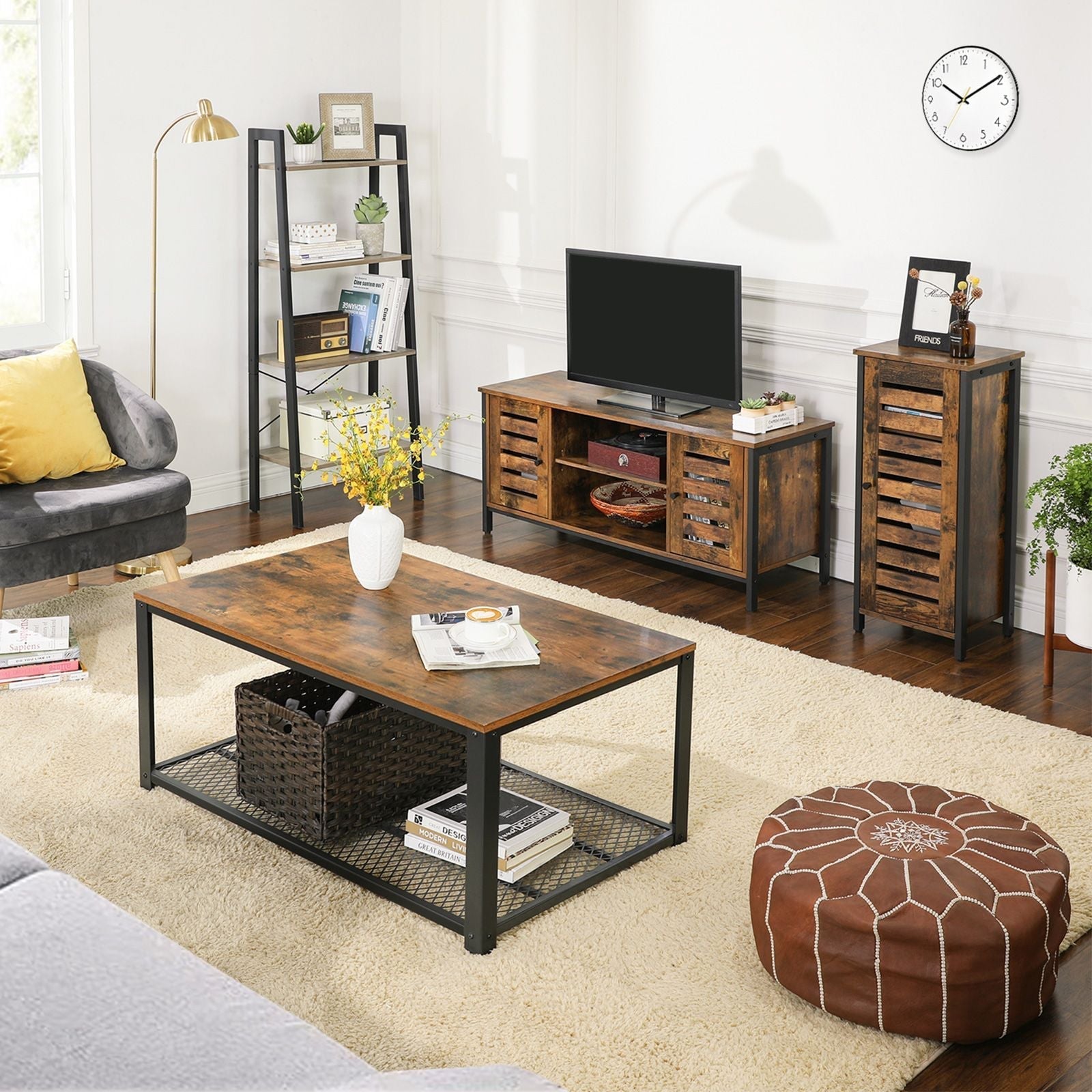 TV-meubel - Salontafel - Met 2 kasten en 2 planken - Donkerbruin