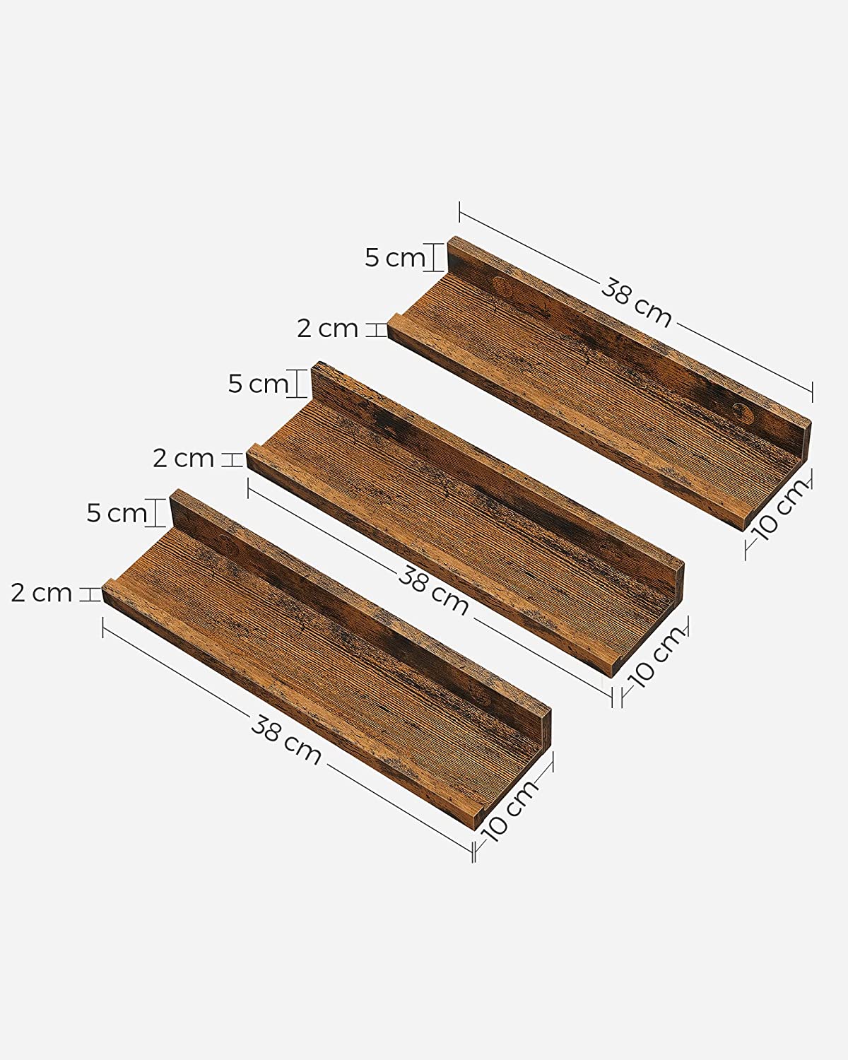 Wandplank Set van 3 – Zwevend en decoratief – Vintage bruin