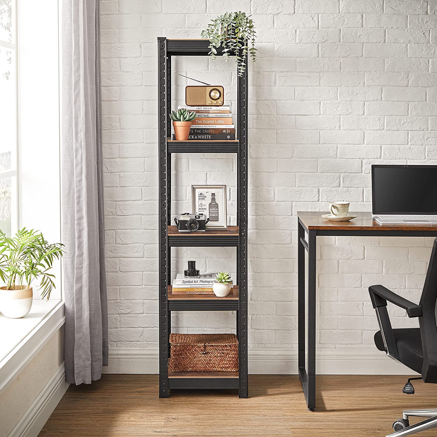 Opbergrekken – Set van 2 – 5 planken – Vintage bruin-zwart