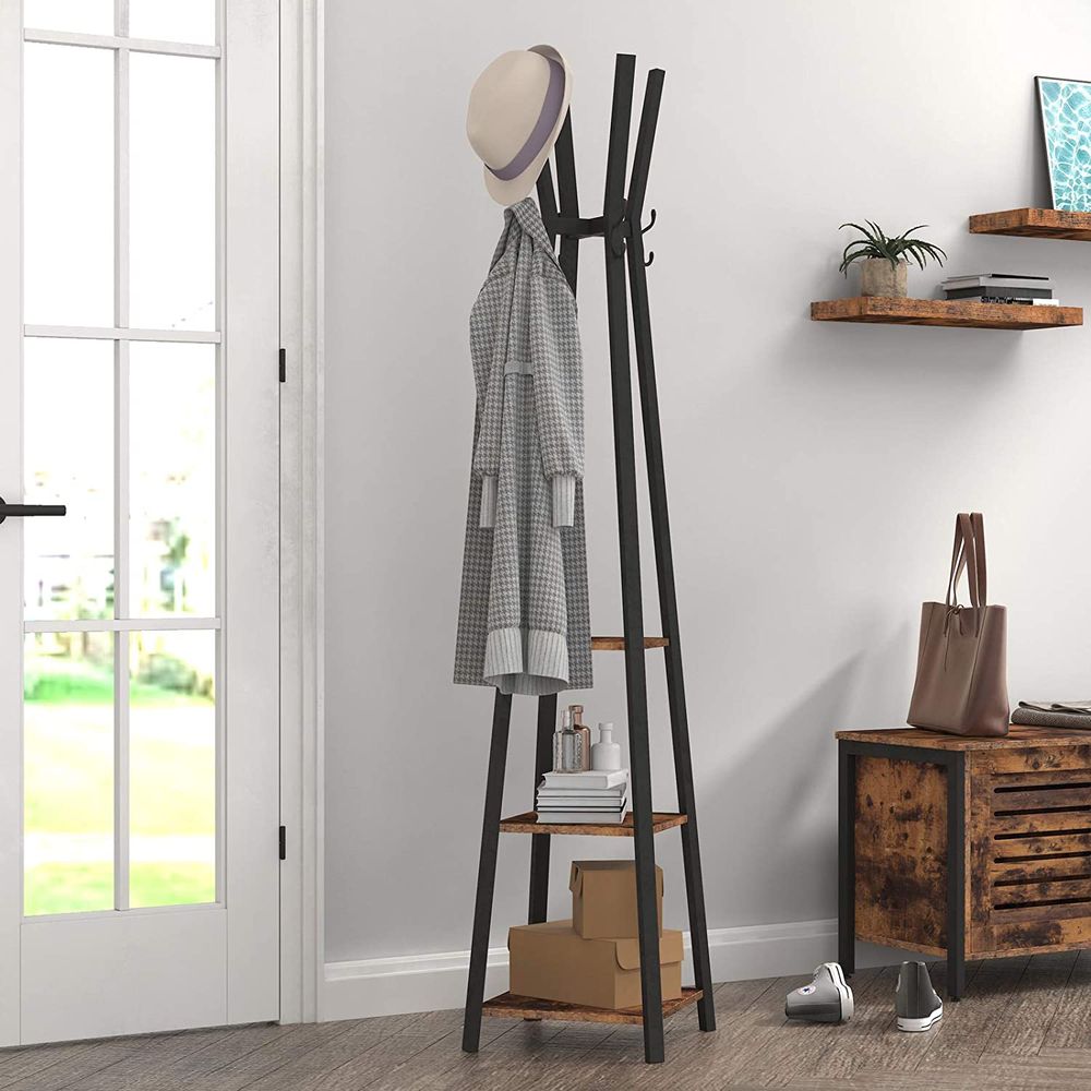 Kapstok – Met 3 planken en 8 haken – Industrieel ontwerp – Grijs-zwart