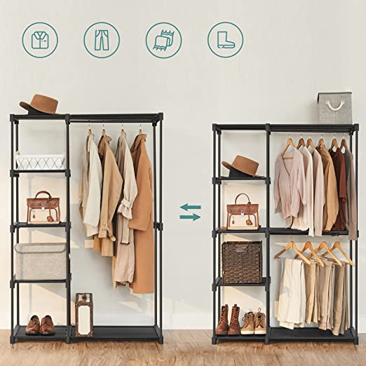 Garderobekast – Opvouwbaar met 2 kledingroedes – Zwart