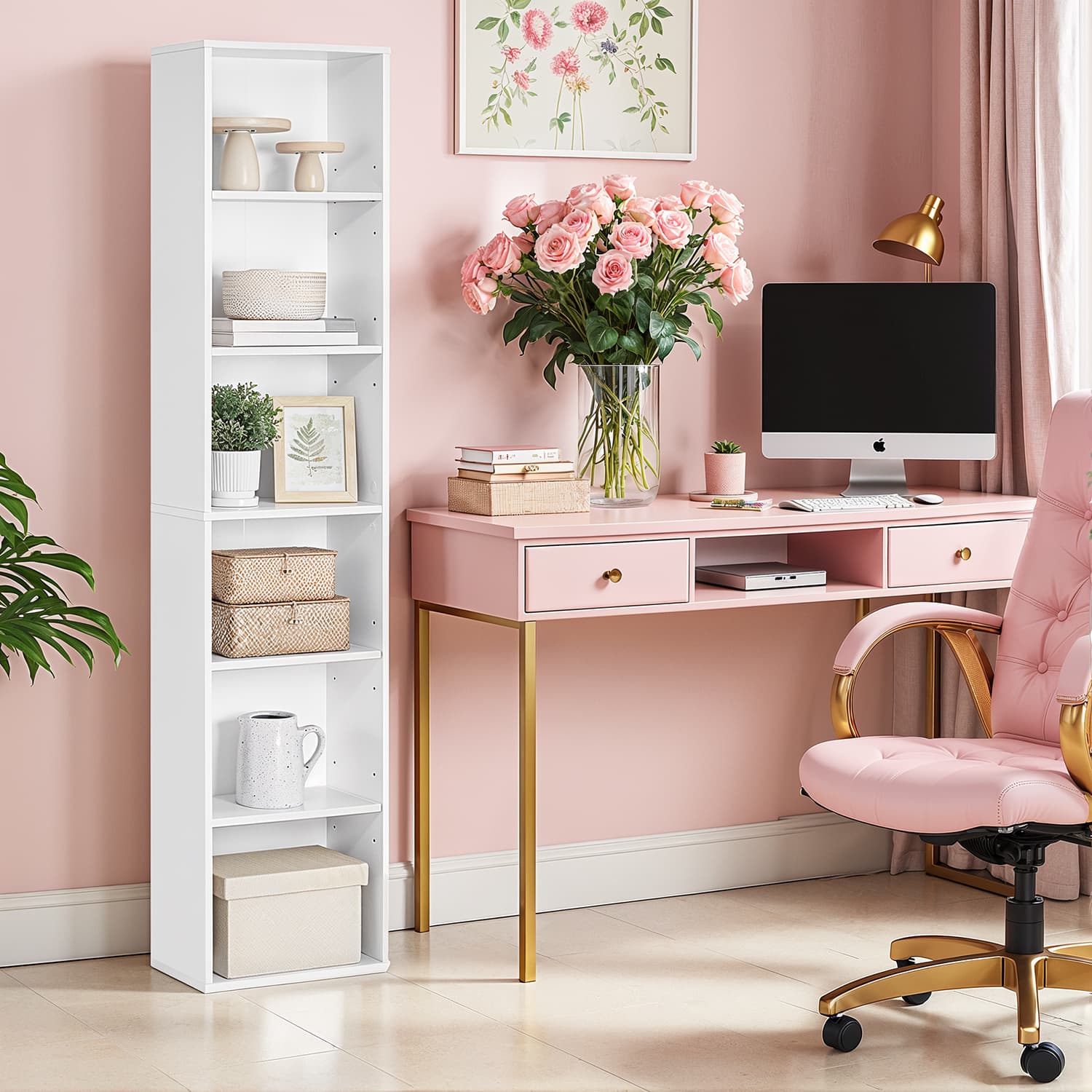 6-laags boekenkast in Scandinavische stijl, staande plank voor woonkamer