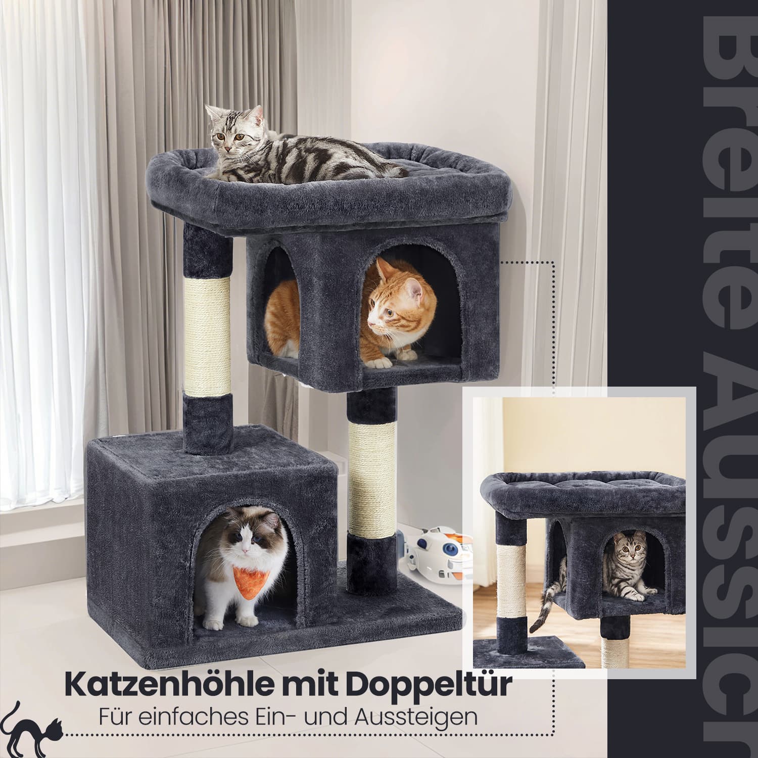 84 cm hoge krabpaal, krabpaal voor grote katten, groot uitkijkplatform