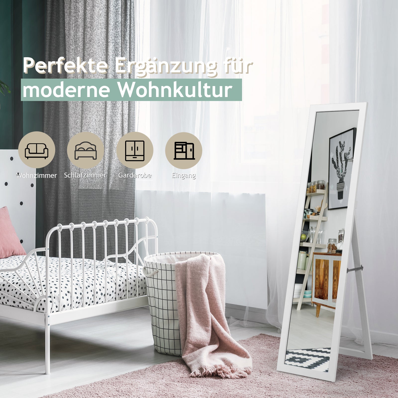i – fullängdsspegel Hellängdsspegel med träram – 2 1 37 x 155 cm – Vit