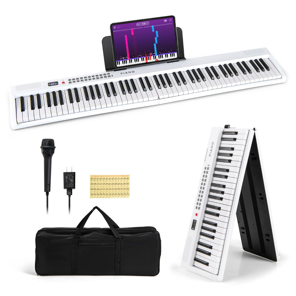 tangents – piano keyboard med rytmer toner hopfällbart – 88 1000 1000 – Vit