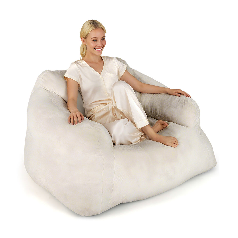 Sittsäck – Sessel Golvsittmöbel med sammetstyg och halkfri botten, vadderad golvssoffa för vardagsrum – 124 x 110 x 68 cm – Beige