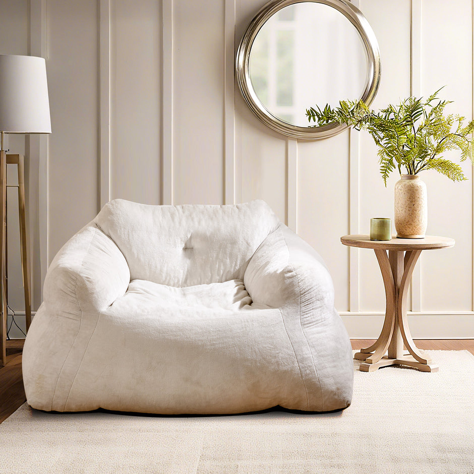 Sittsäck – Sessel Golvsittmöbel med sammetstyg och halkfri botten, vadderad golvssoffa för vardagsrum – 124 x 110 x 68 cm – Beige
