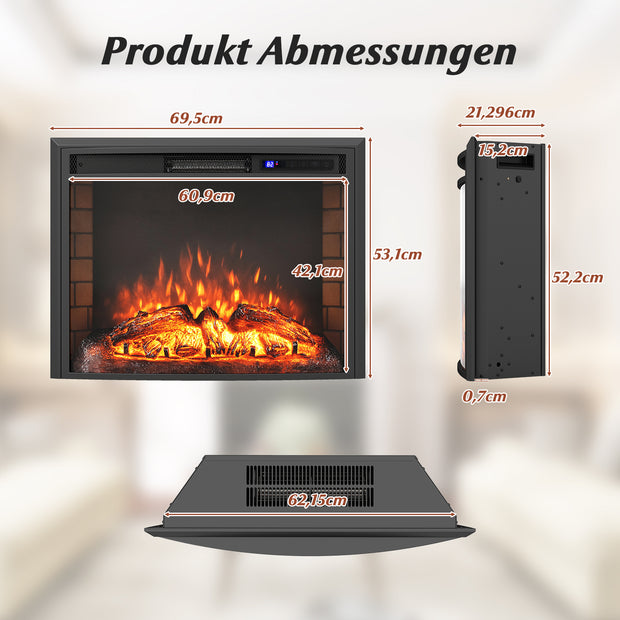 1500W – Elektrisk kamin med värme och fjärrkontroll överhettningsskydd inbyggd – Svart
