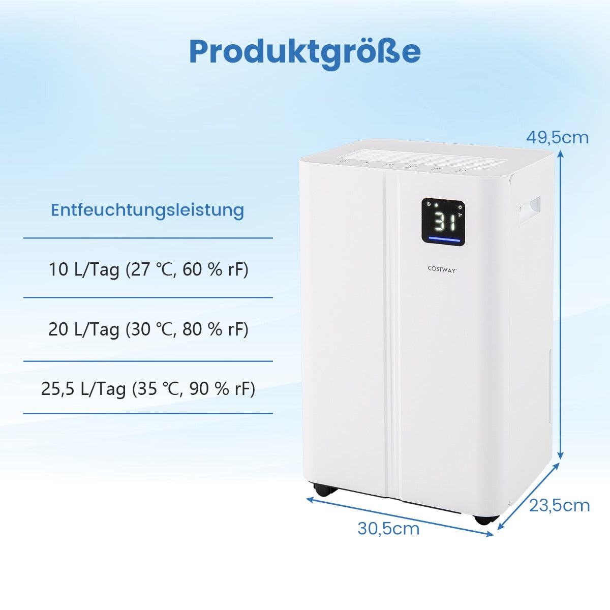 L/dag – Luftavfuktare Elektrisk Rumsavfuktare Avfuktningsapparat för 25㎡ rum – 25,5 – Vit