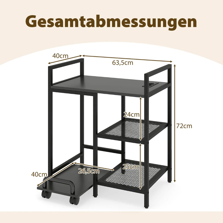 stegs – skrivarställ med laddningsstation, mobil skrivbord förvaringsfack – 3 – Svart