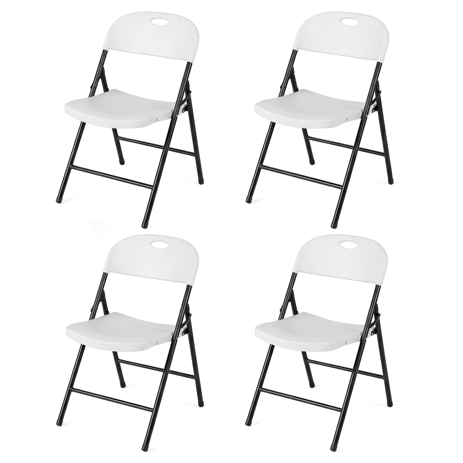 pack – hopfällbara matsstolar i plast, köksstolar med ryggstöd och metallram, vita – 4