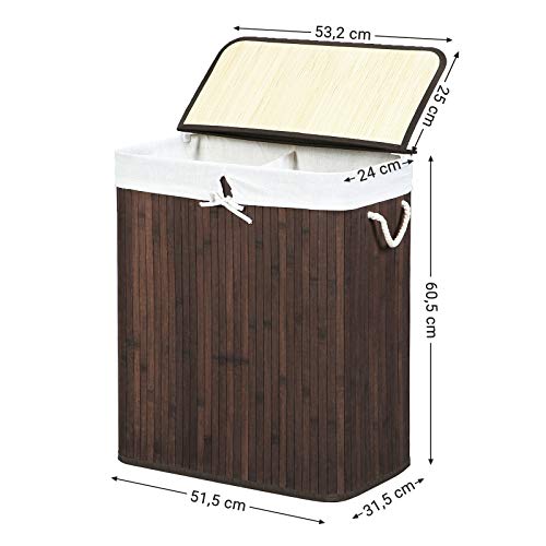 Wasmand – Bamboe wassorteerder met deksel en afneembare zak – Bruin