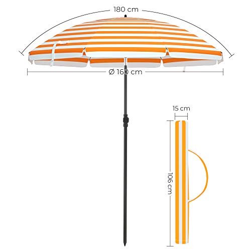 Strandparasol – Opvouwbaar – Ø 160 cm – Gestreept oranje/wit