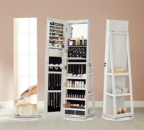 Sieradenkast – Met spiegel en LED verlichting – Wit met houtnerf