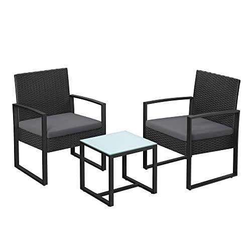 Balkonmeubel - Loungeset - 2 stoelen en tafel - Zwart