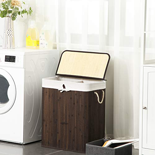 Wasmand – Bamboe wassorteerder met deksel en afneembare zak – Bruin