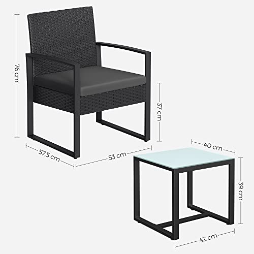 Balkonmeubel - Loungeset - 2 stoelen en tafel - Zwart