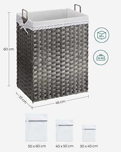 Wasmand – 90 liter – Uitneembare binnenzak – Grijs