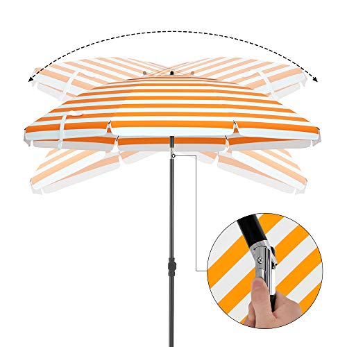 Strandparasol – Opvouwbaar – Ø 160 cm – Gestreept oranje/wit
