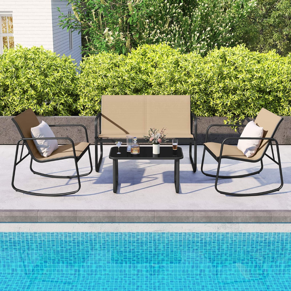 delat – trädgårdsmöbelset med mjuk gungande rörelse, terrassmöbler, sittgrupp, sittgarnitur – 4 – Brun
