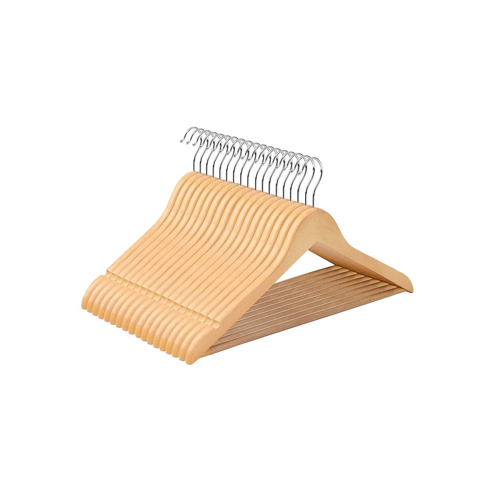 Houten kleerhangers - Set van 50 - Massief hout - Natuurlijke kleur