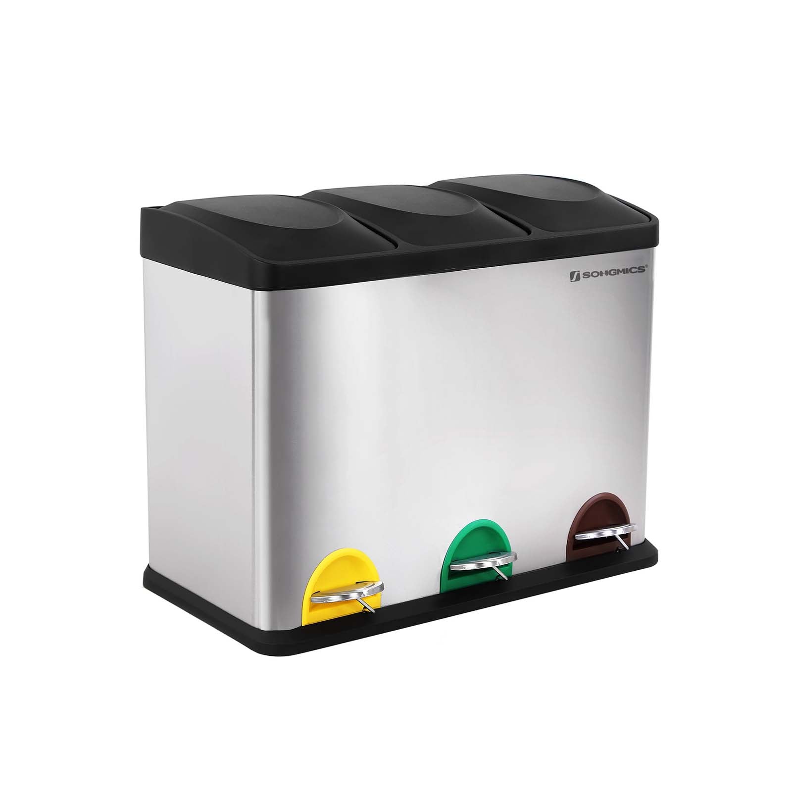 Prullenbak met 3 x 15 L compartimenten – Uitneembare binnenemmers – Geurbeheersing