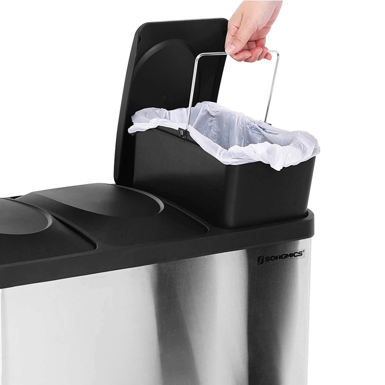 Prullenbak met 3 x 15 L compartimenten – Uitneembare binnenemmers – Geurbeheersing