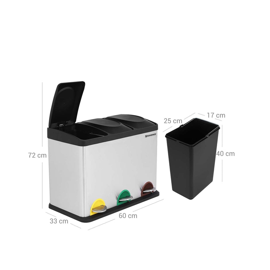 Prullenbak met 3 x 15 L compartimenten – Uitneembare binnenemmers – Geurbeheersing