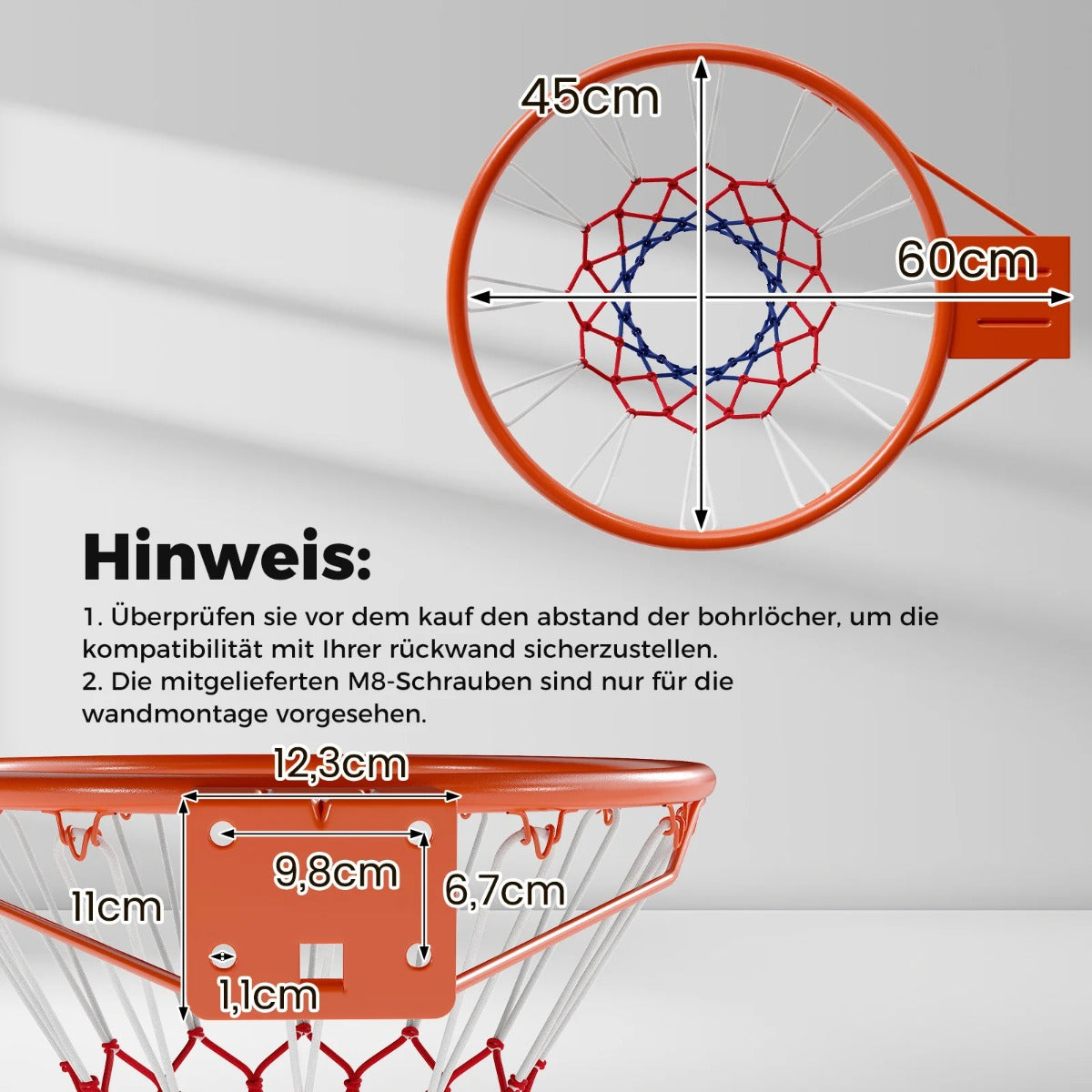 Standard – basketkorg med nät Mini för väggmontering – Ø 45 cm – Orange