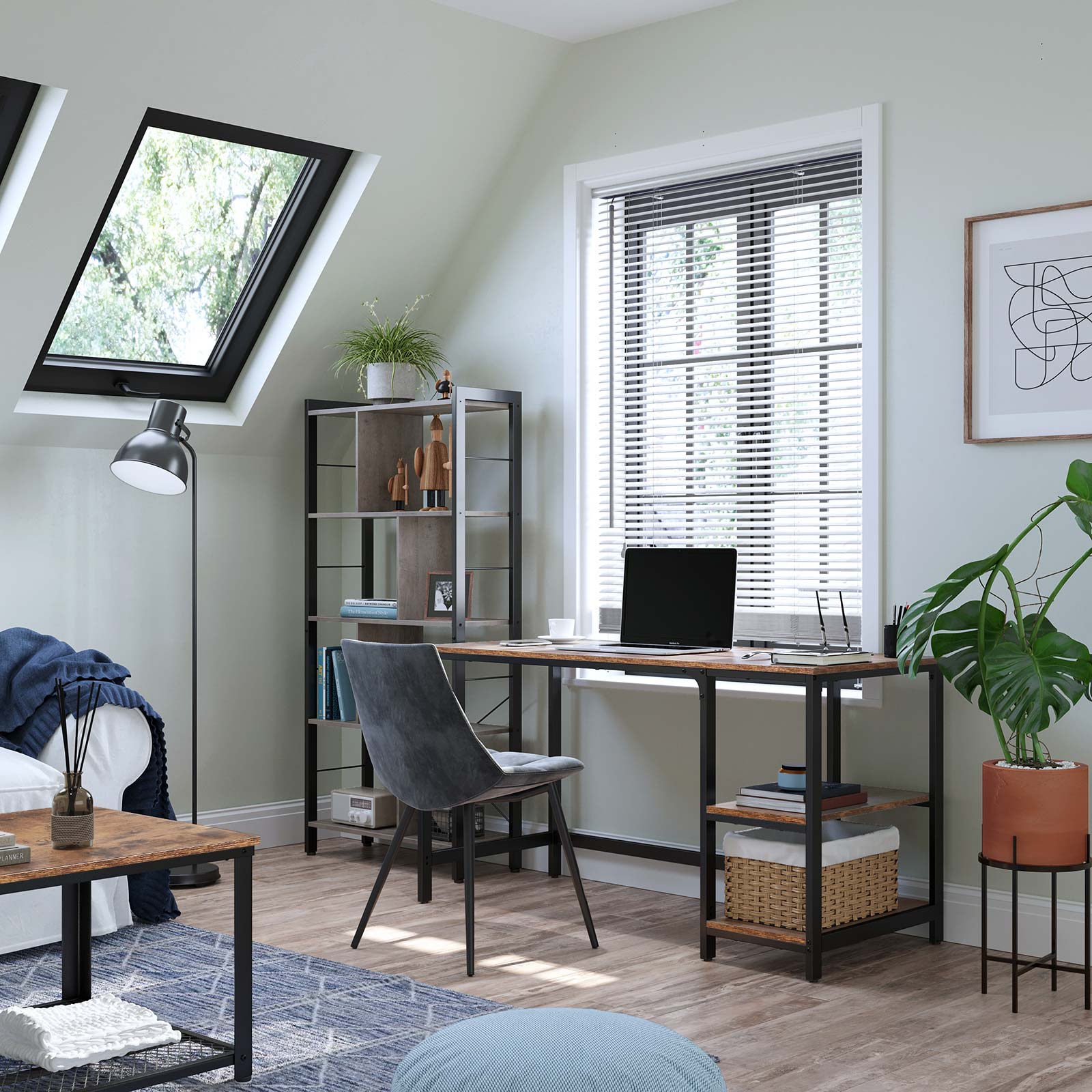 Bureau - PC-tafel met 2 legplanken - Links of rechts monteerbaar - 120 x 60 x 75 cm