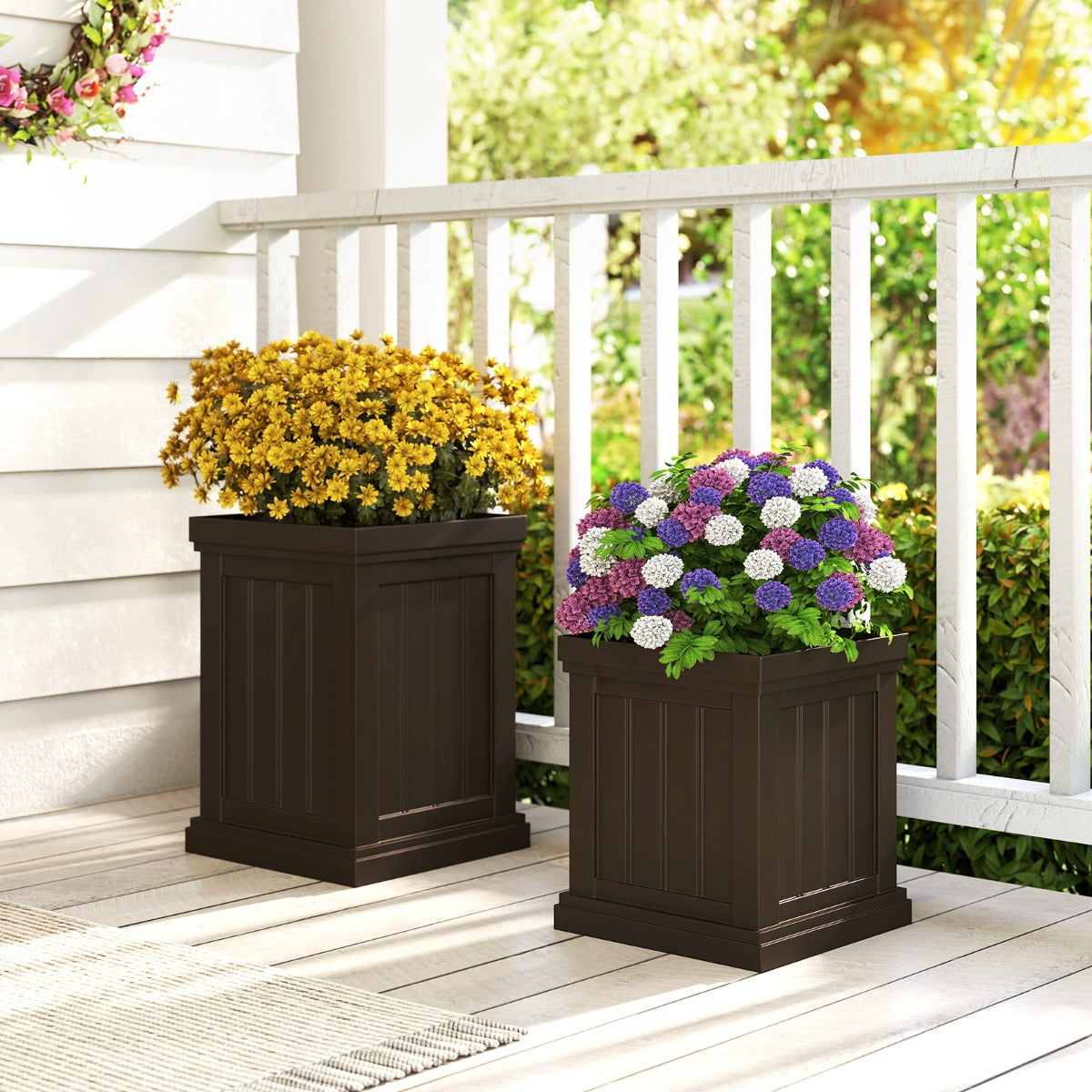 pack – växtkärl kvadratiska höga växtbehållare väderbeständiga stapelbara blomkrukor med dräneringshål PP plast överkruka – 2 48/31,5 cm – Brun