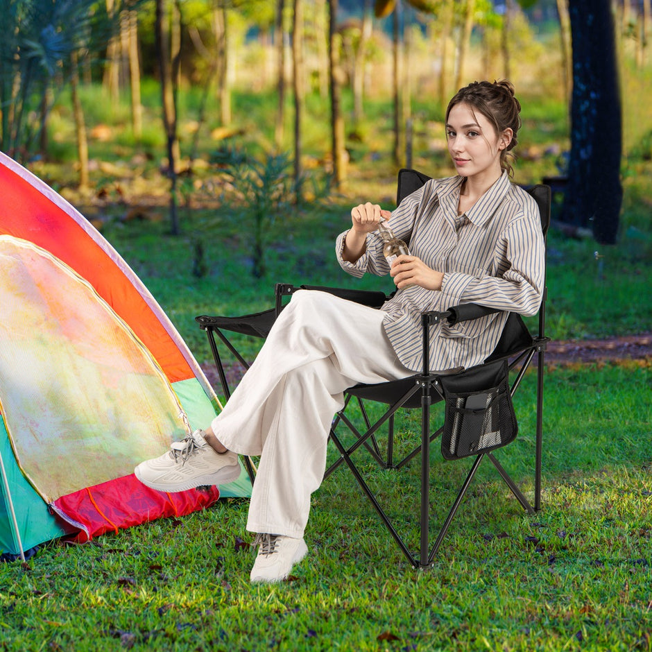 Fällbar – campingstol pack Klappstol med sidobord, mugghållare och sidoficka – 2 – Svart