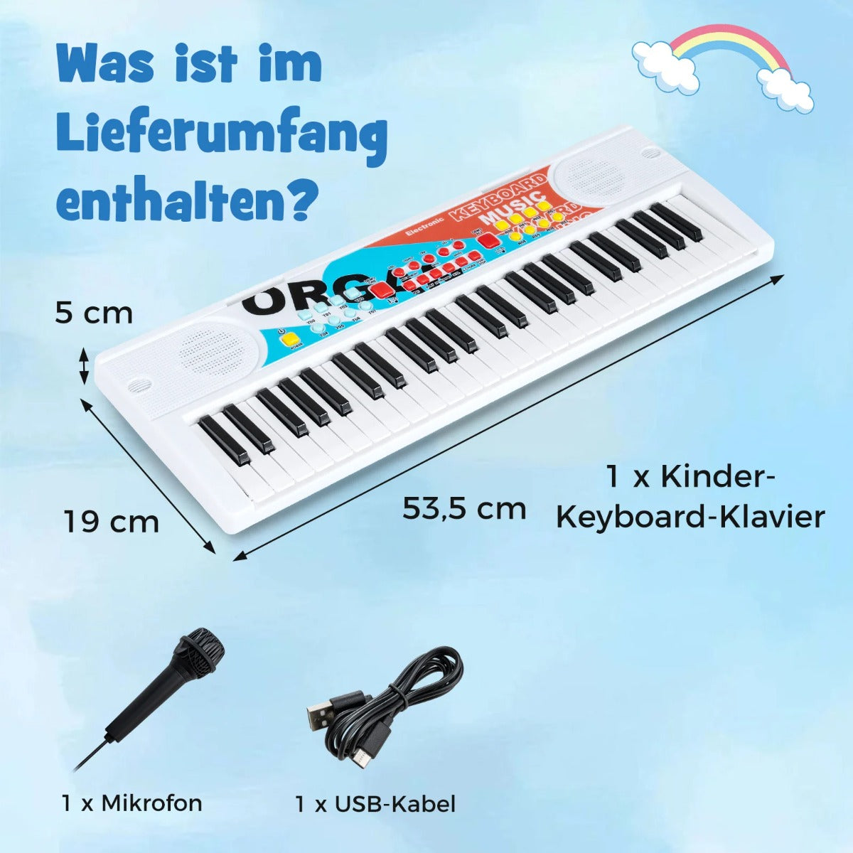 tangenter – barnpiano keyboard med rytmer och ljud Bärbart elektriskt Vitt – 49 8 8 – Vit