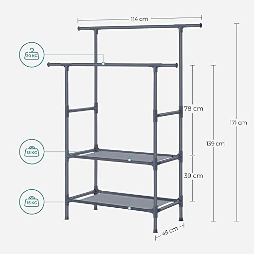 Kledingrek – 2 kledingstangen en 2 planken – Wit
