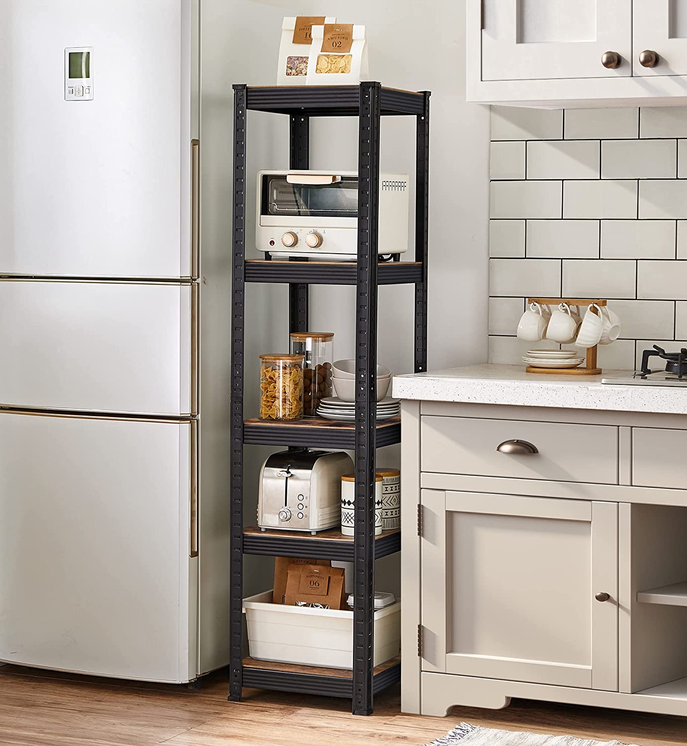 Opbergrekken – Set van 2 – 5 planken – Vintage bruin-zwart