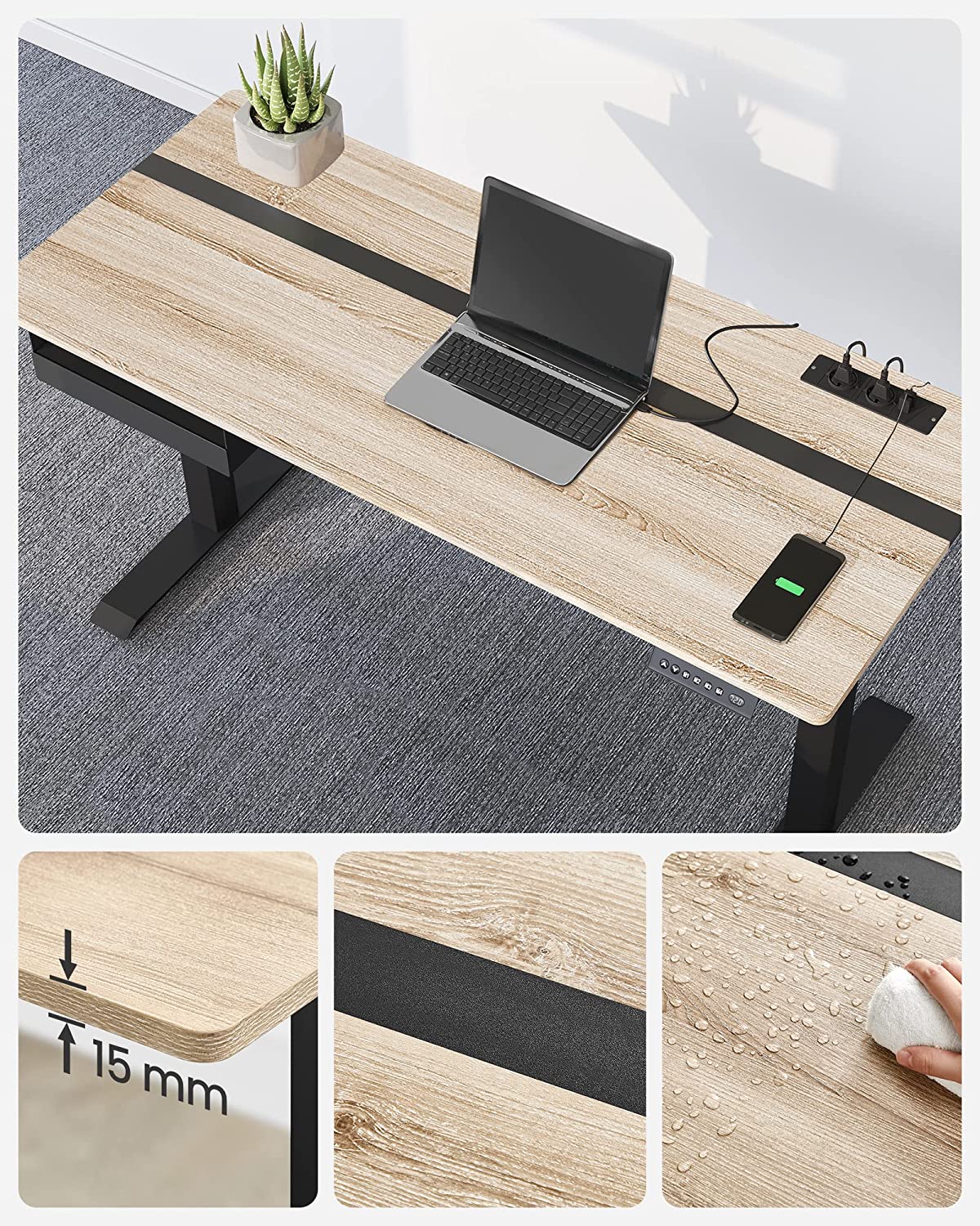 Elektrisch Bureau (Zit-Sta) – 60 x 140 cm – In hoogte verstelbaar met geheugenfunctie – Wit – 2× USB-C – 2× stopcontacten