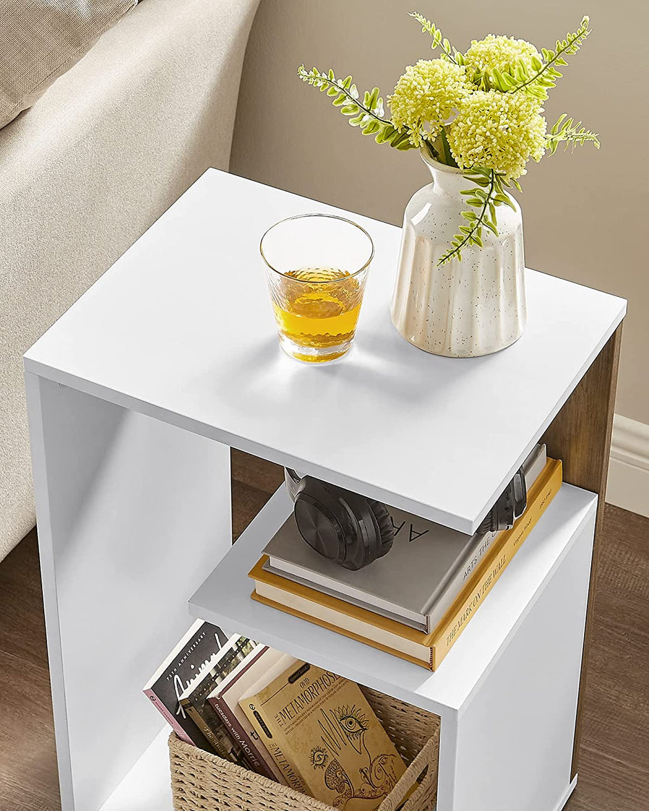 Nachtkastje – Modern ontwerp – 30 x 40 x 60 cm – Walnootbruin-wit – Spaanplaat