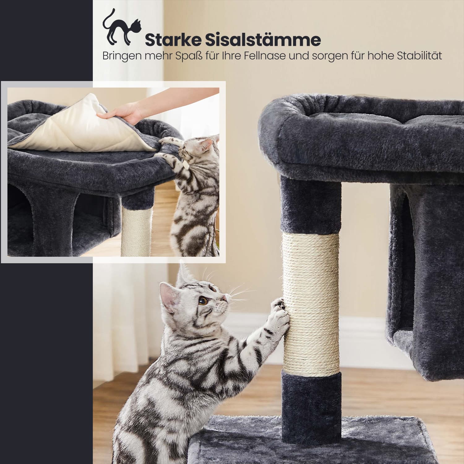 84 cm hoge krabpaal, krabpaal voor grote katten, groot uitkijkplatform
