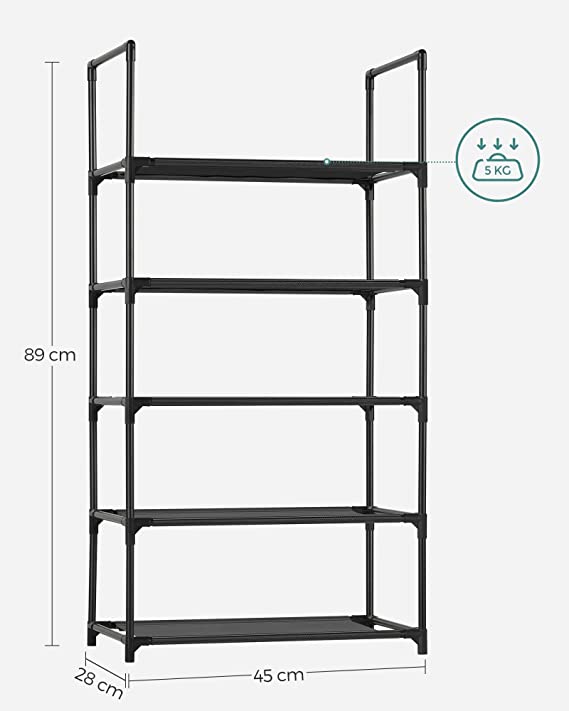 Schoenenrek – 5 niveaus – Compact ontwerp – Zwart – Voor verschillende soorten schoenen