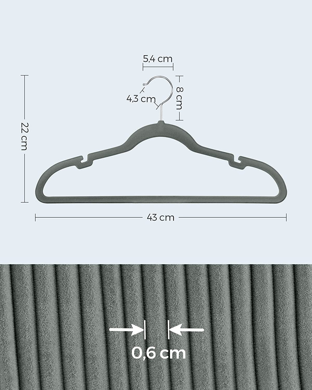 Kledinghangers - Fluwelen kleerhangers - Set van 30 stuks - Antislip - Draaibare haak - Grijs