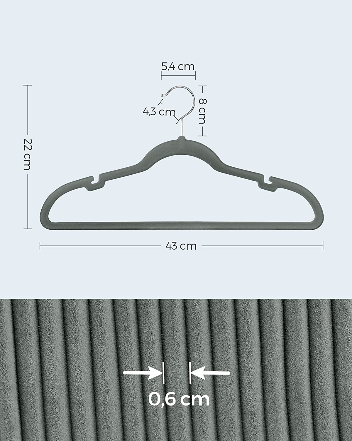 Kledinghangers - Fluwelen kleerhangers - Set van 30 stuks - Antislip - Draaibare haak - Grijs