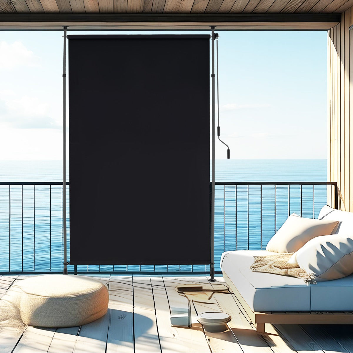 Utomhus – vertikalmarkis höjdjusterbar och utdragbar – 150 x 220-310 cm – Svart