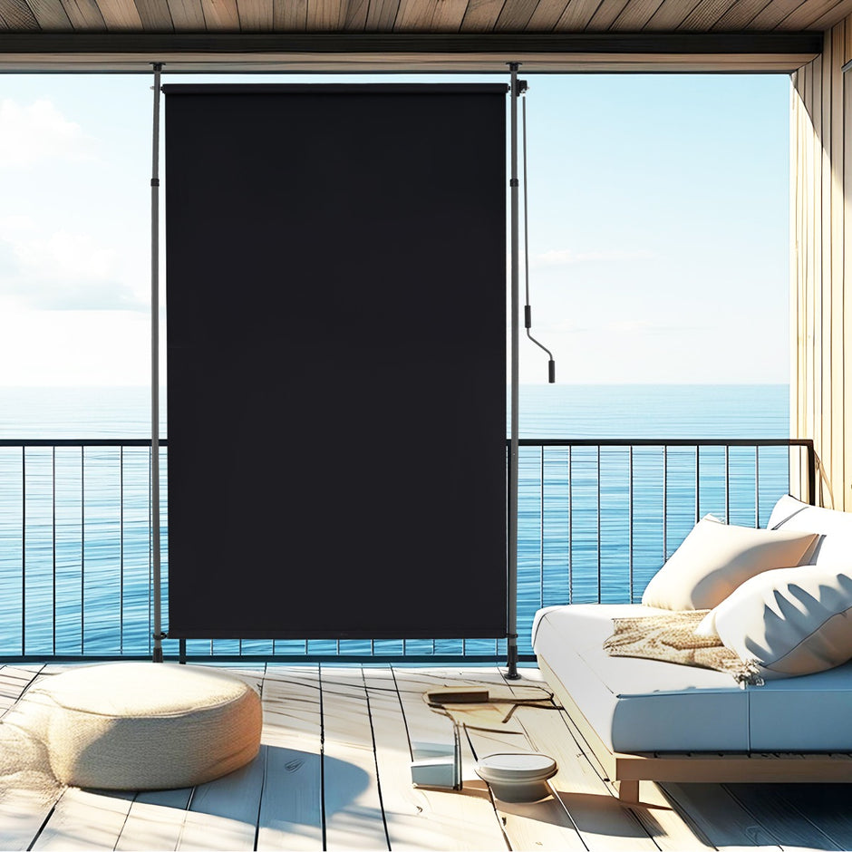 Utomhus – vertikalmarkis höjdjusterbar och utdragbar – 150 x 220-310 cm – Svart
