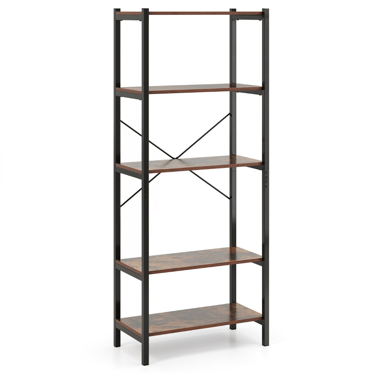 stegs – bokhylla fristående industriell i trä med metallram – 5 66 x 34 x 161 cm – Rustik brun