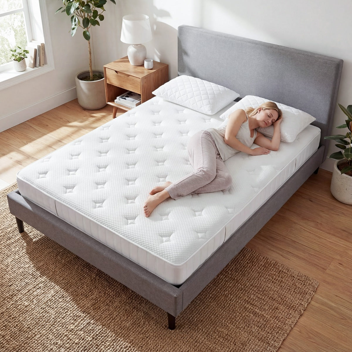 Dubbelsängs – Madrass för Rörelseisolation och Tryckavlastning Skum Hybrid – 20 cm 140 x 200 cm – Vit