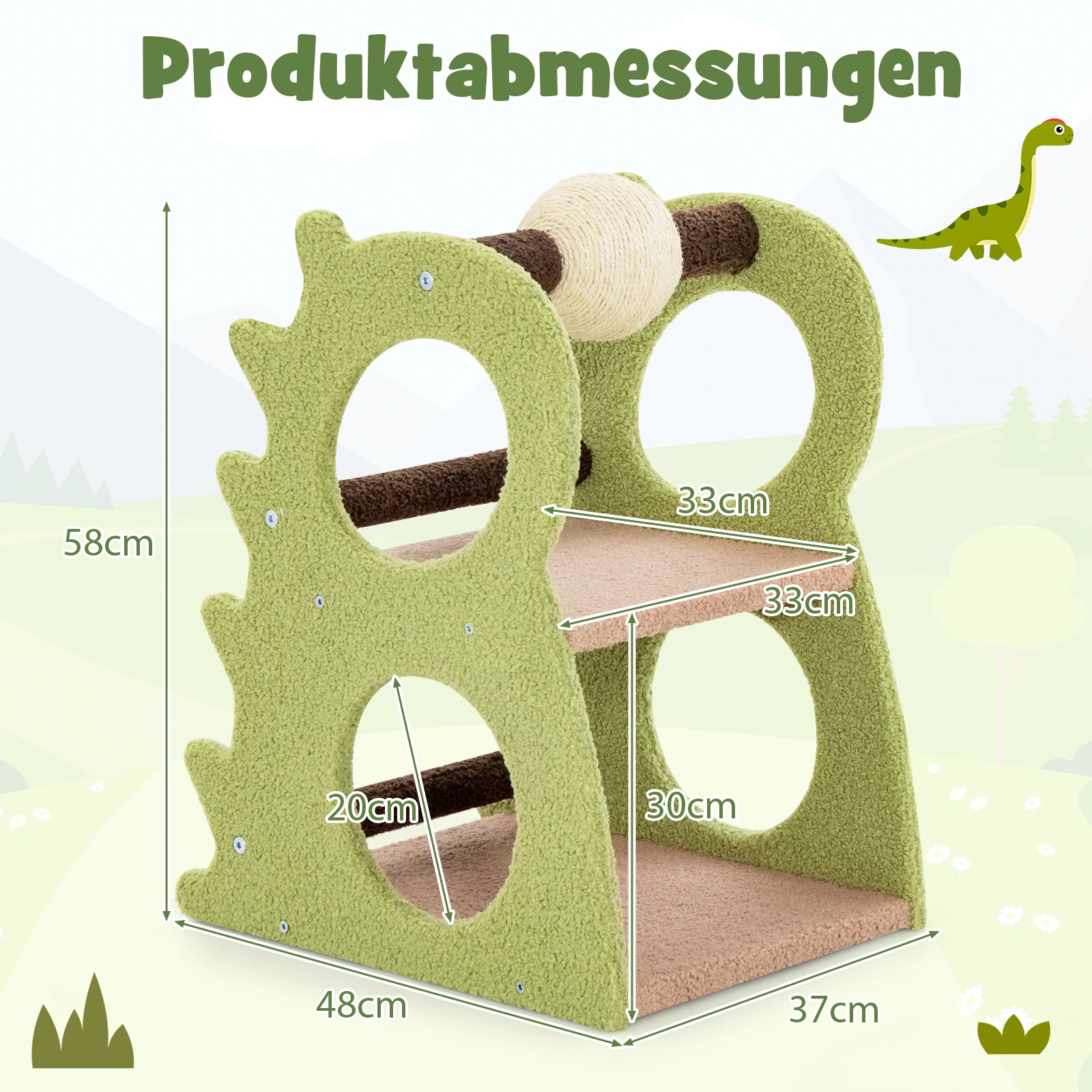 stegs – modern klösträd för innekatter söt dinosaurieformad kattorn – 2 – Grön