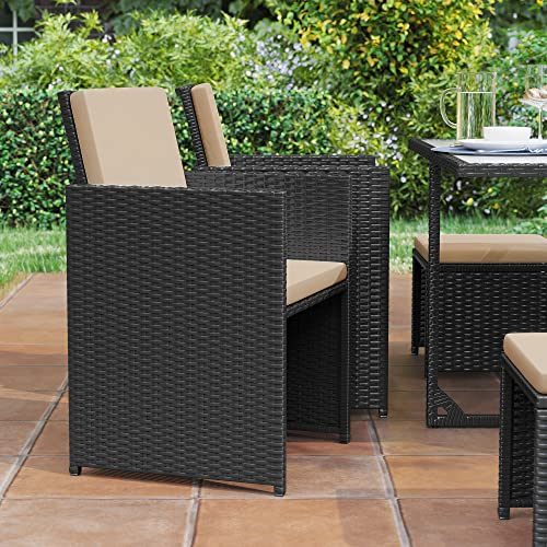 Tuinmeubelset – Ruimtebesparend – Polyrattan – Zwart / Beige