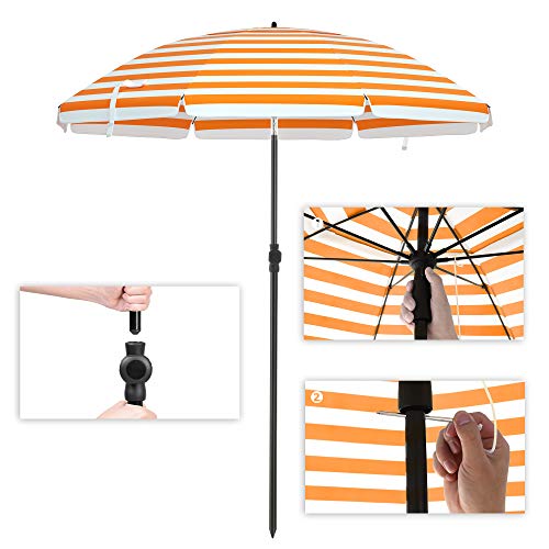 Strandparasol – Opvouwbaar – Ø 160 cm – Gestreept oranje/wit