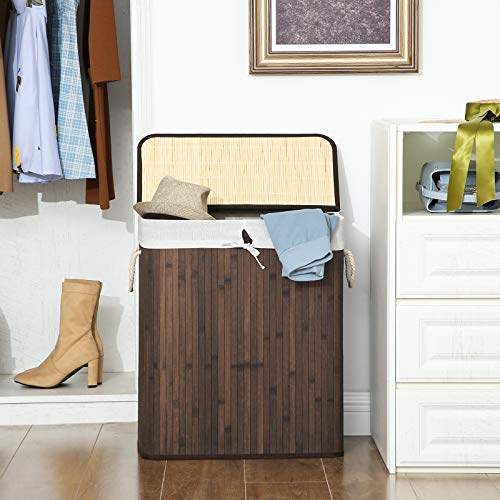 Wasmand – Bamboe wassorteerder met deksel en afneembare zak – Bruin